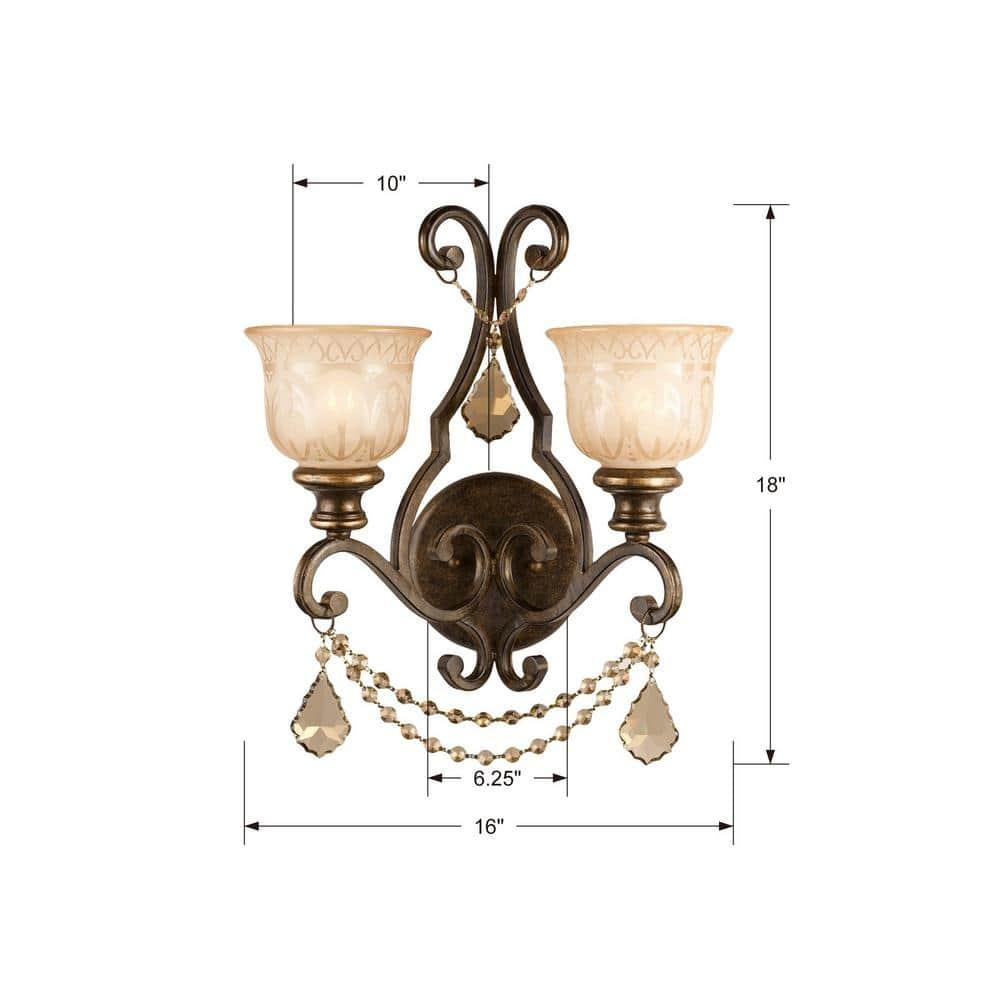 7502-BU-GT-MWP-Crystorama Lighting-Norwalk - Two Light Wall Sconce-Bronze Umber Finish-Hand Cut Crystal Type-Golden Teak Crystal Color