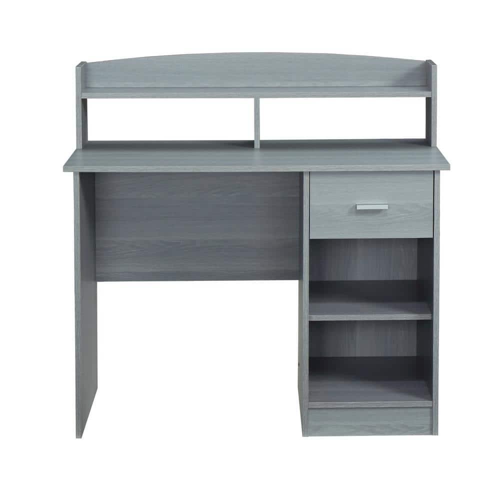 Modern Office Desk with Hutch Gray - Techni Mobili: Laminated Particle Board, Storage Hutch