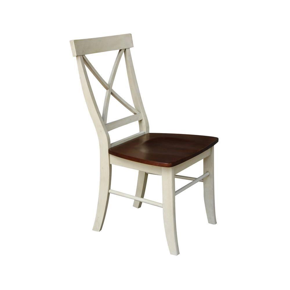 Set of 2 X Back Chairs with Solid Wood Seats Antiqued Almond/Espresso - International Concepts: Hardwood High Back Dining Furniture