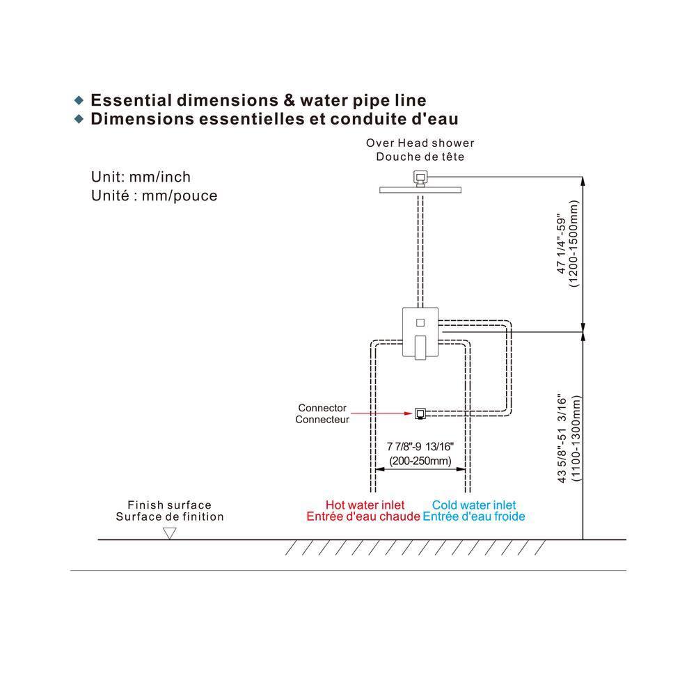 YAWWALK 10" Shower Head with 3-Spray Patterns Handheld in Matte Black (Valve Included)