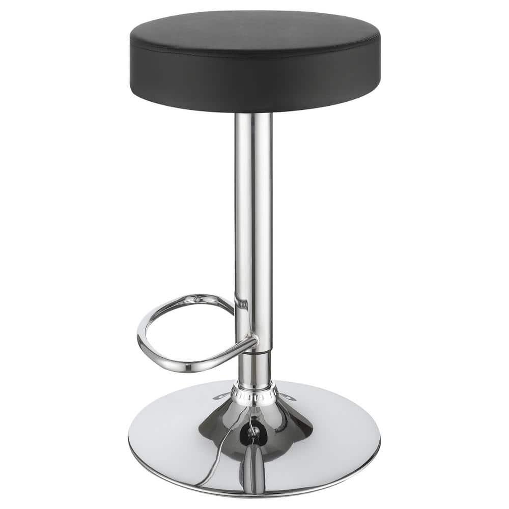 Coaster Contemporary Faux Leather Round Adjustable Bar Stool in Black