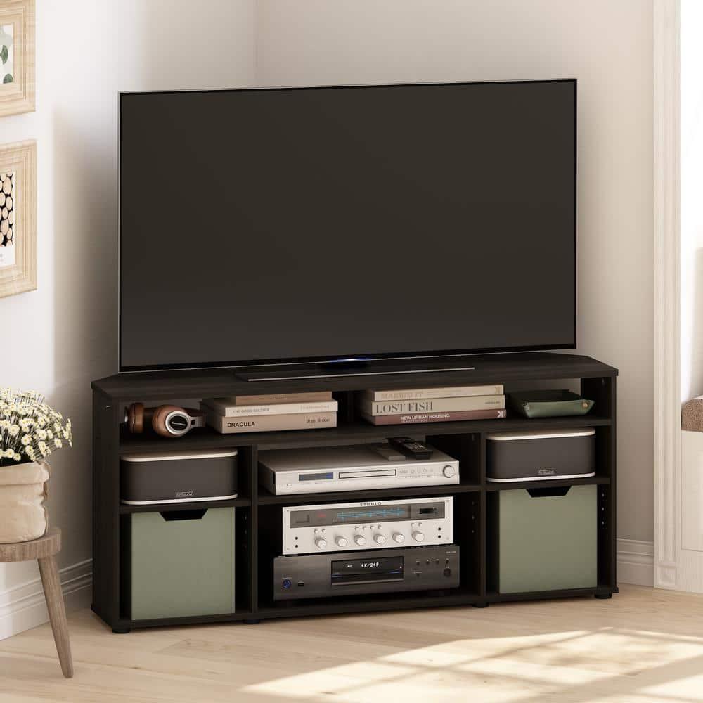 Espresso Composite Wood Corner TV Stand with Multiple Shelves