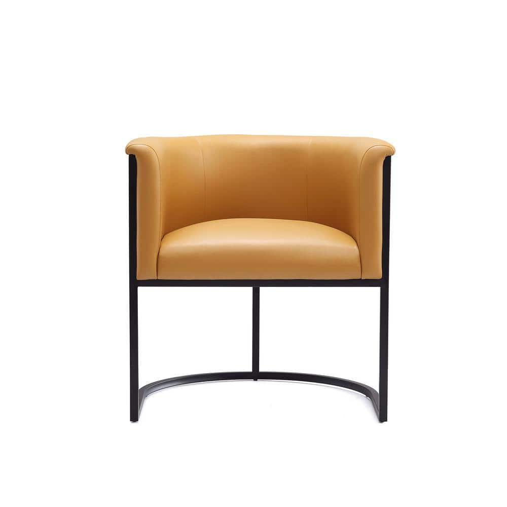 Manhattan Comfort Set of 2 Cosmopolitan Faux Leather Dining Chairs Saddle: Upholstered, Metal Frame, Armrests