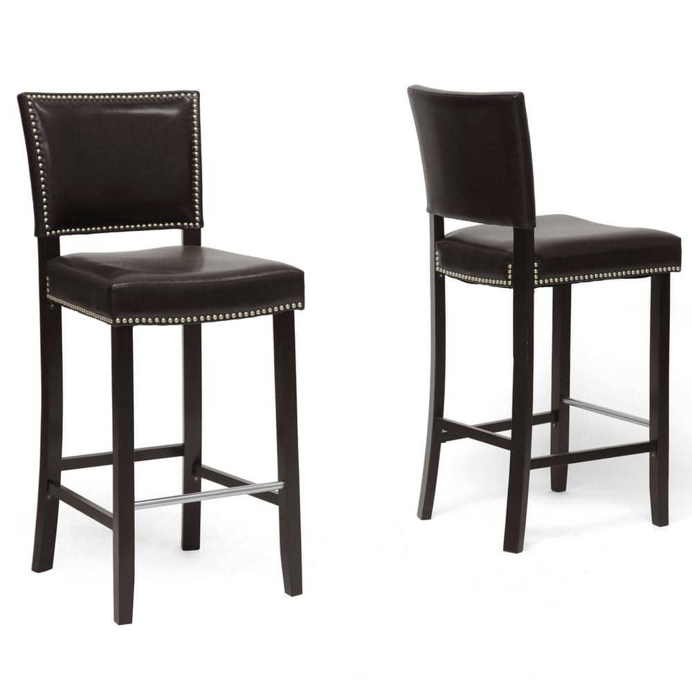 Set of 2 Aries Barstools with Nail Head Trim Dark Modern - Baxton Studio: Upholstered Vinyl, Wood Frame, Fixed Height