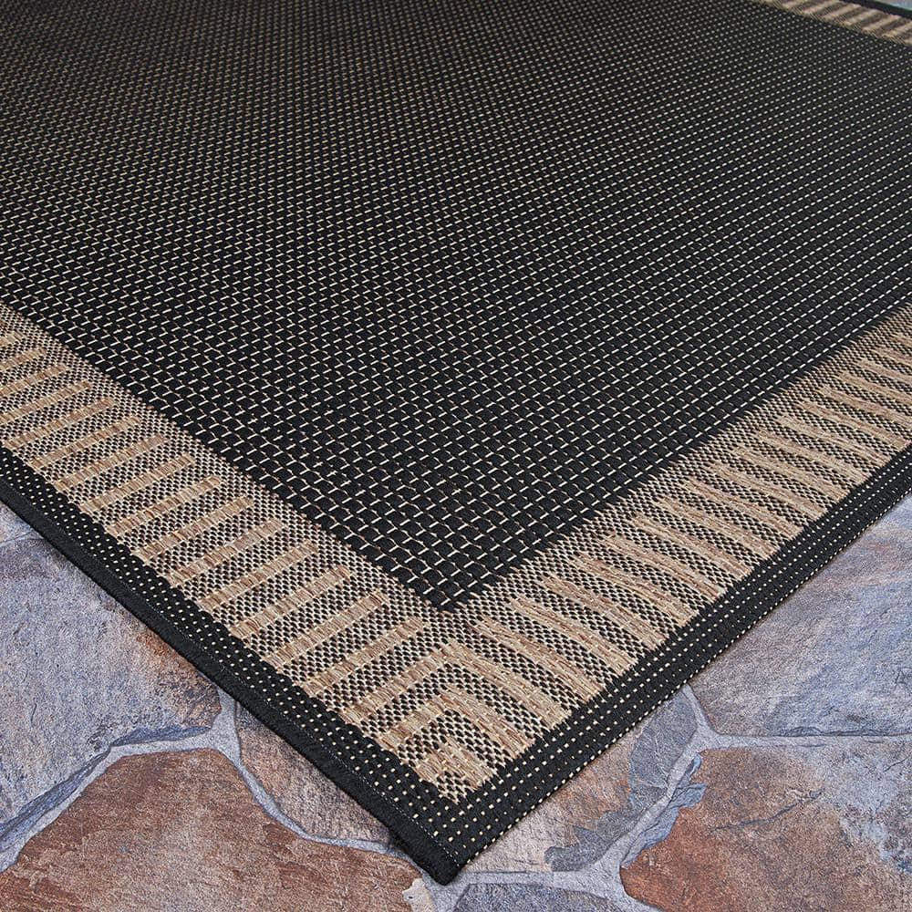 Black Synthetic Flat Woven Reversible Area Rug 70" x 110"