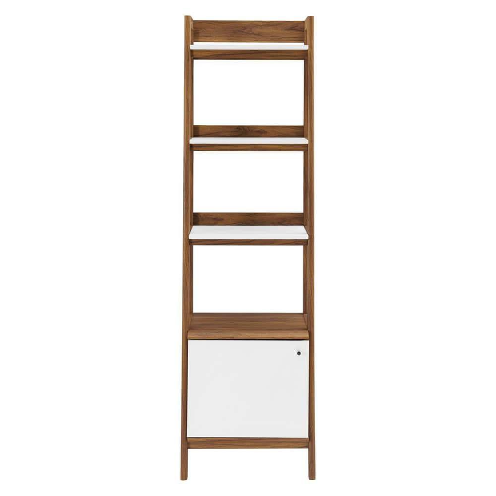 71" Bixby Bookshelf Display Walnut/White - Modway: Modern Vertical Storage, 4 Shelves, Metal Hardware