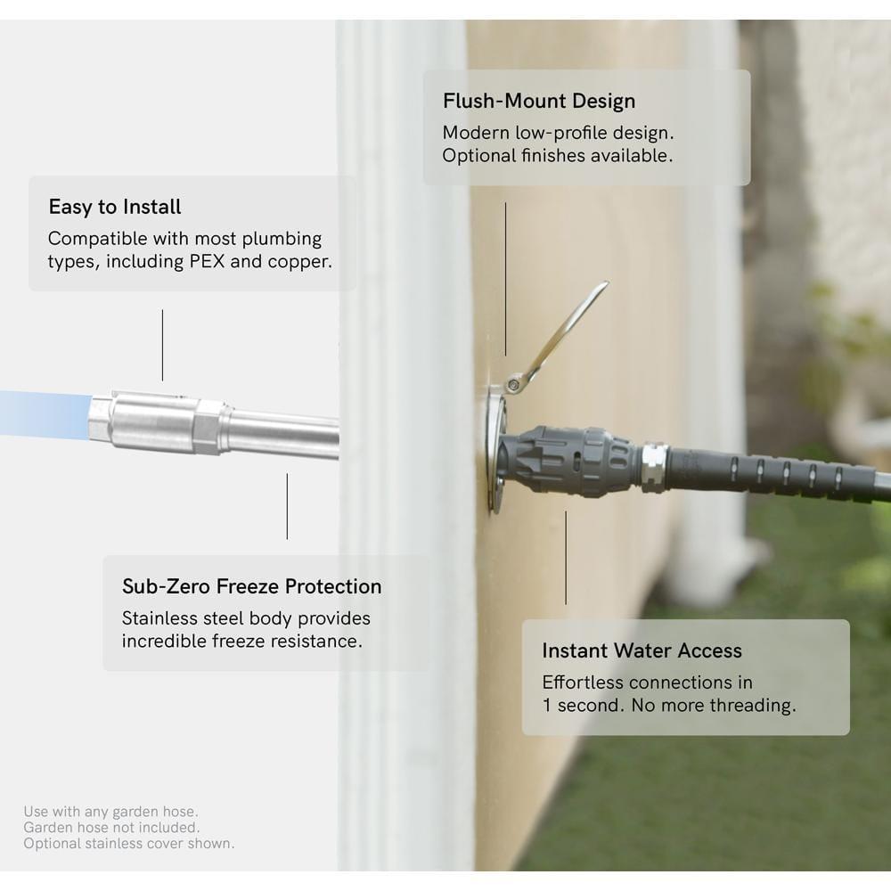 Aquor House Hydrant V1+ Frost Free Outdoor Faucet, Anti Siphon Valve with Quick Connect, Frost Proof Hose Bib Flush Wall Faucet, Slate Gray