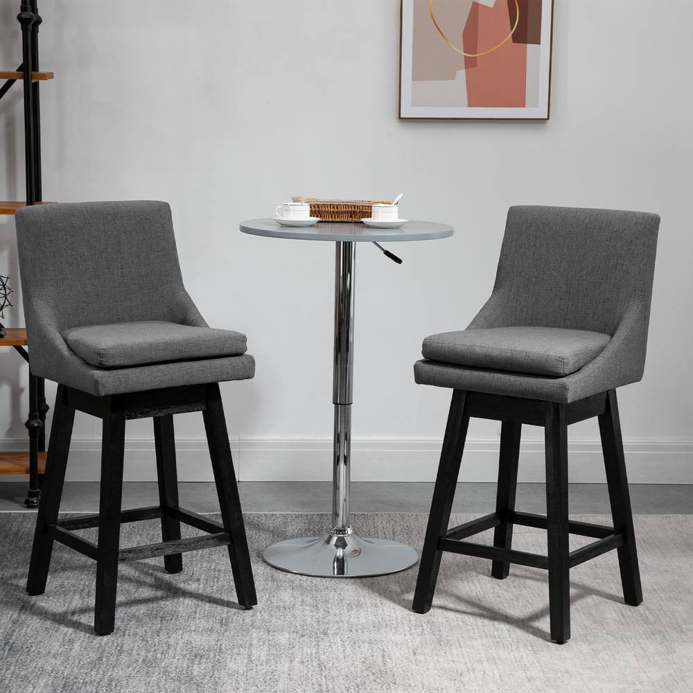 HOMCOM 28" Set of 2 Swivel Bar Height Bar Stools, Armless Upholstered Barstools Chairs with Soft Padding Cushion and Wood Legs