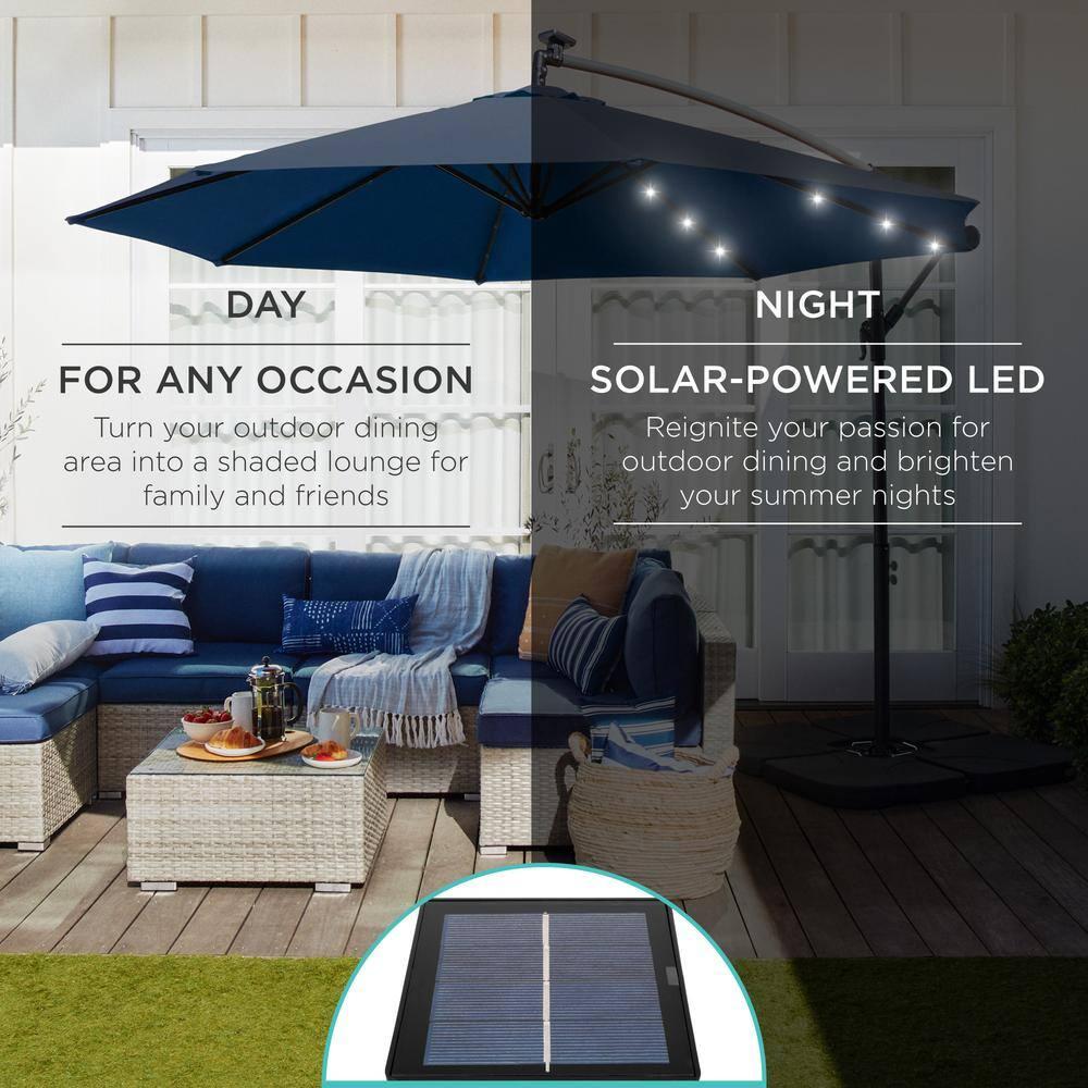 Best Choice Products 10ft Solar LED Offset Hanging Outdoor Market Patio Umbrella w/ Adjustable Tilt - Navy Blue