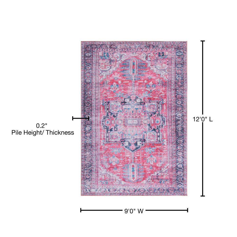 Serapi Red and Navy 9' x 12' Washable Wool Blend Area Rug