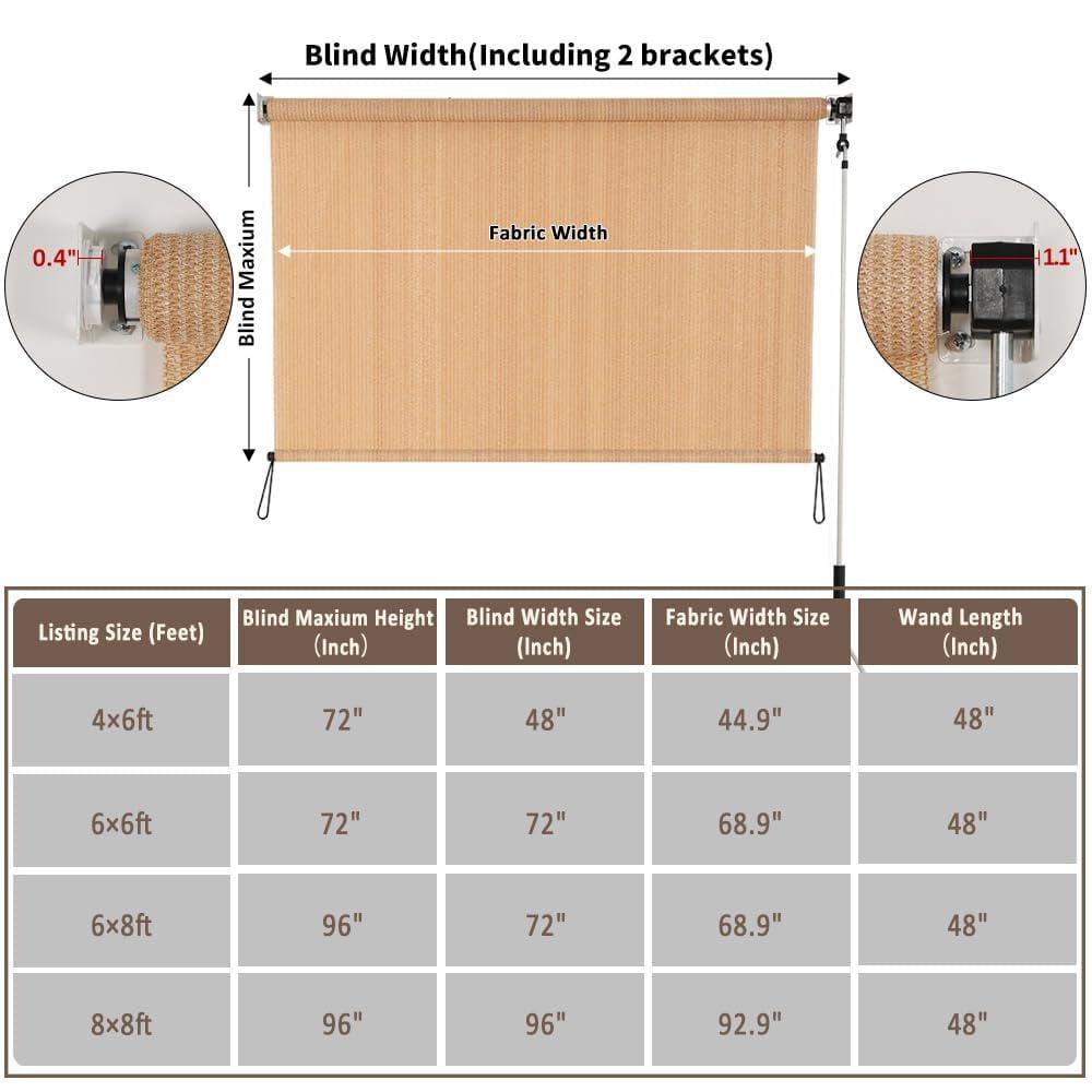 SMONTER Outdoor Sunshade Roller Shade 6'W x 6'H (72" Wx72 H), Exterior Cordless Roll Up Shades Blinds, UV Protection Shade Cloth with Crank Operation for Outside Windows Patio Porch Gazebo, Walnut