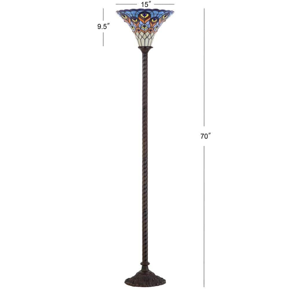 JONATHAN Y JYL8006A Peacock Tiffany-Style 70" Torchiere LED Floor Lamp, Traditional for living room, dinning room, bedroom, office Bulb Included, Bronze