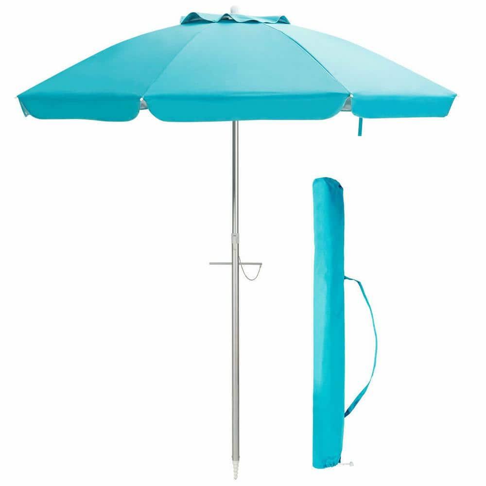 Yardi Yard 6.5 Feet Beach Umbrella with Sun Shade and Carry Bag without Weight Base-Blue, Travel Beach Umbrella, Beach Umbrellas for Sand Heavy Duty Wind Portable Beach Umbrella