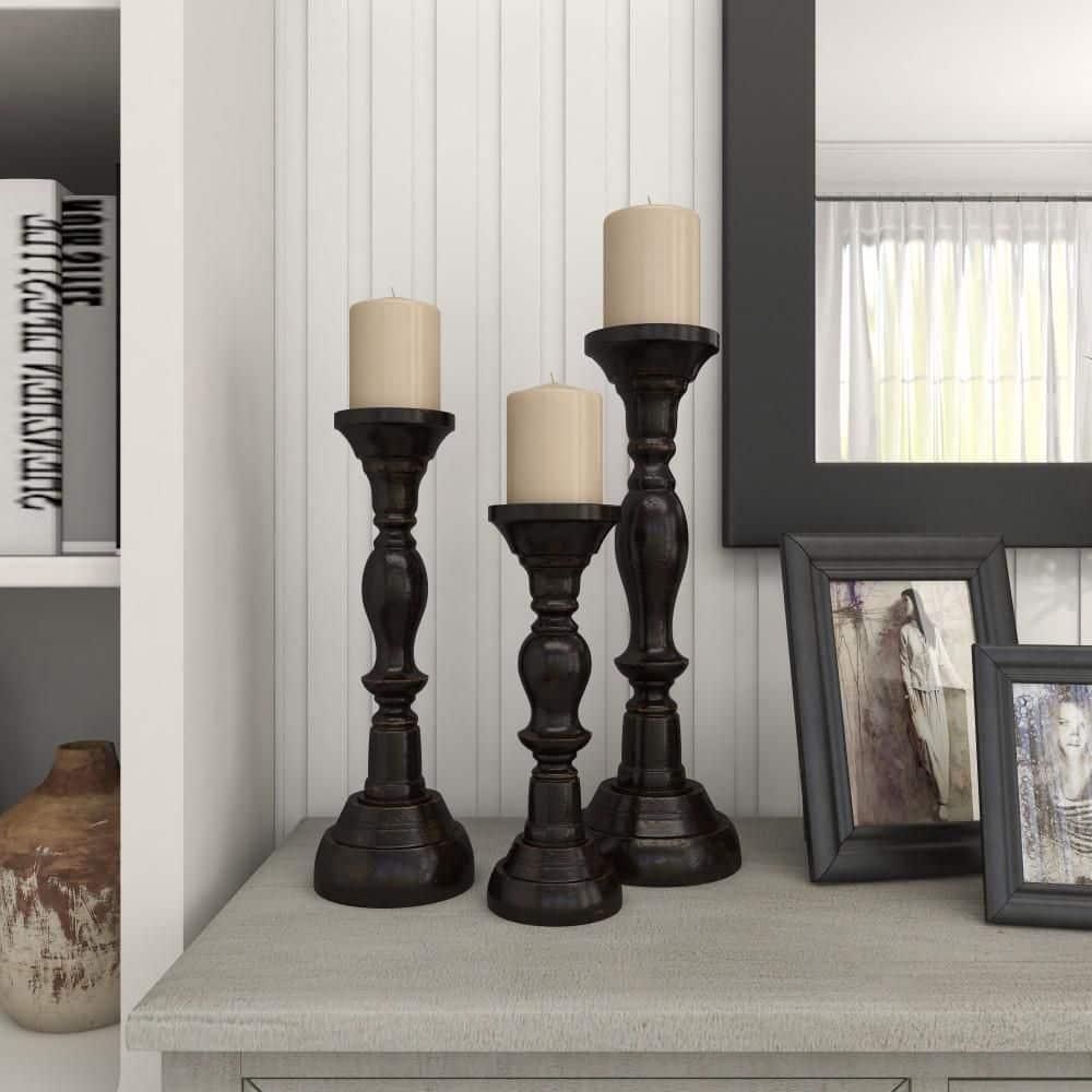 3 Piece Wood Tabletop Candlestick Set