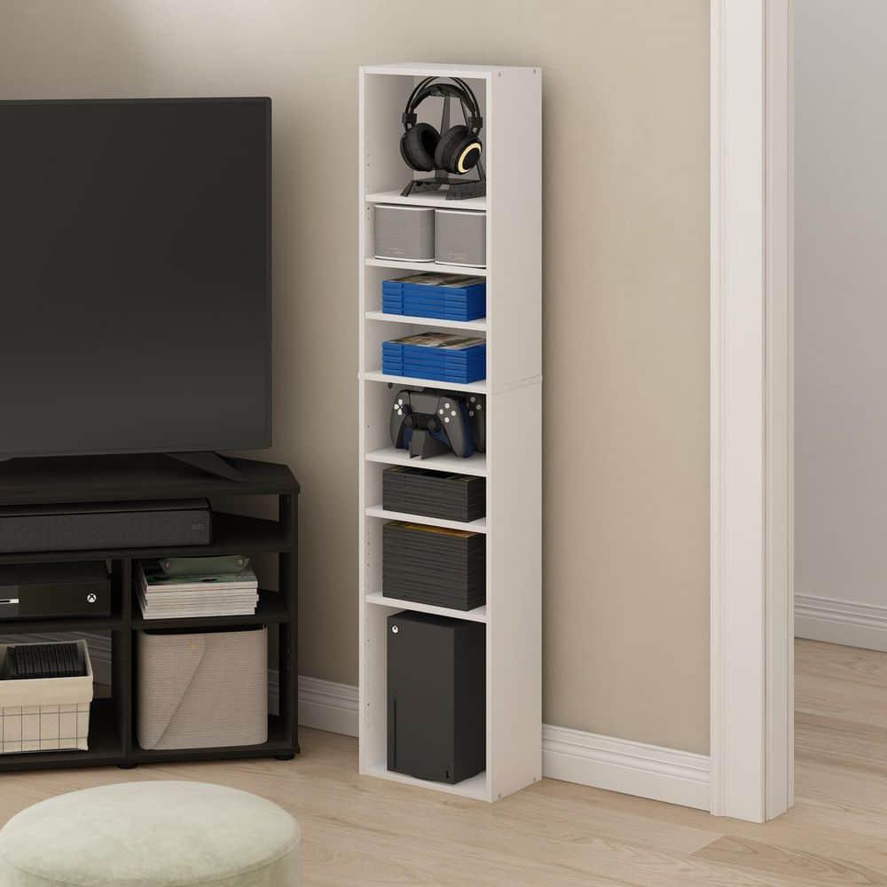 Furinno Indo 8-Tier Adjustable Shelves Multimedia Media Storage Tower Rack, White