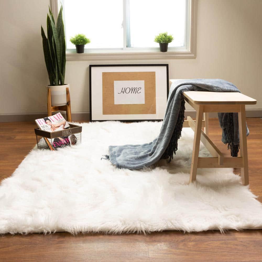Diller White Faux Sheepskin Fur Machine Washable Shag Fluffy Area Rug
