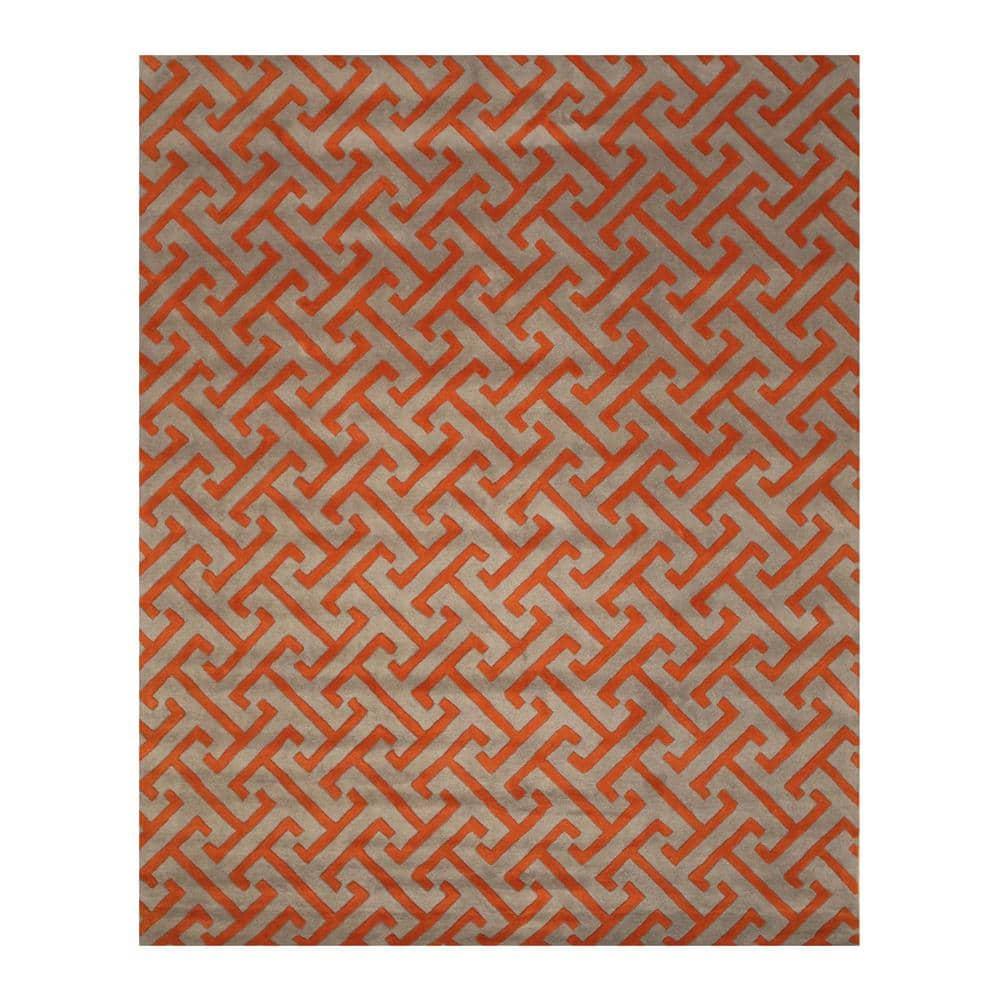 Handmade Gray Geometric Wool Round Rug, 8' Diameter