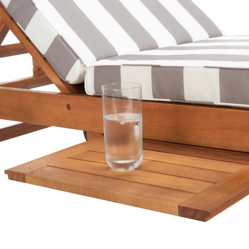 Newport Lounge Chair - Outdoor - PAT7022 - Natural/Grey Striped -Safavieh