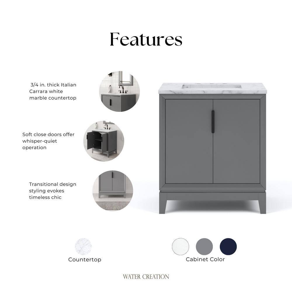 Elizabeth 30" Cashmere Grey Single Bathroom Vanity with Carrara Marble Top