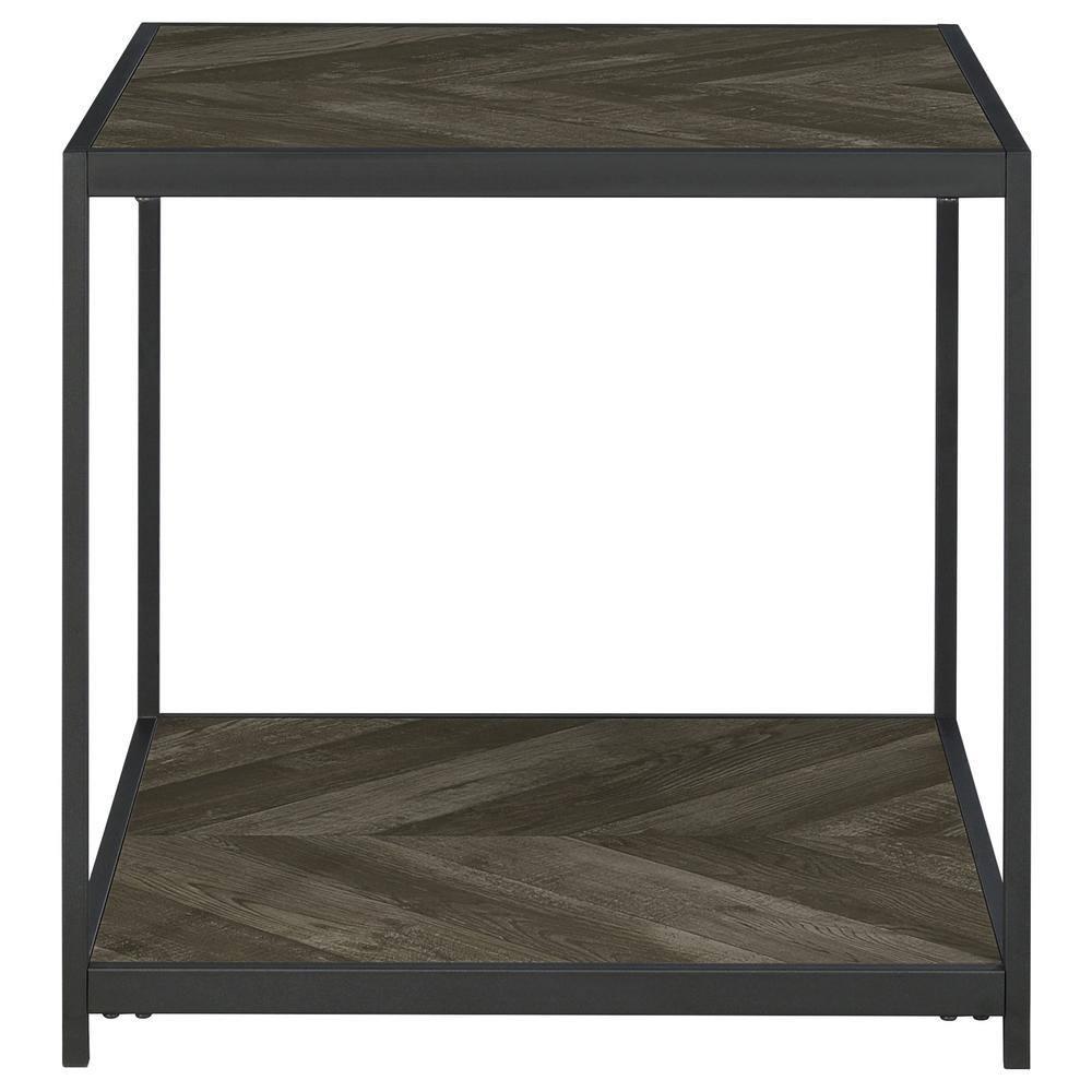 Beckley Wood End Table Gray Herringbone/Black - Coaster