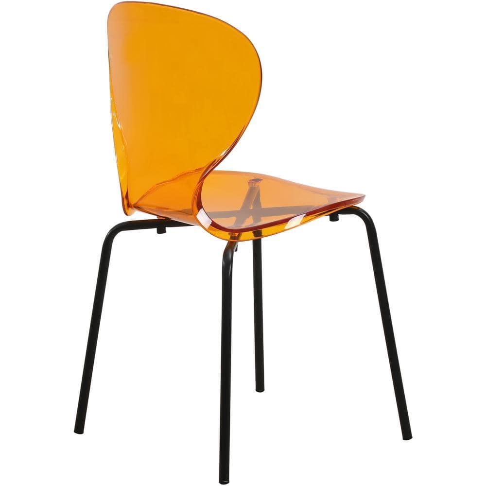 LeisureMod Oyster Black Chrome Base Side Chair in Transparent Orange