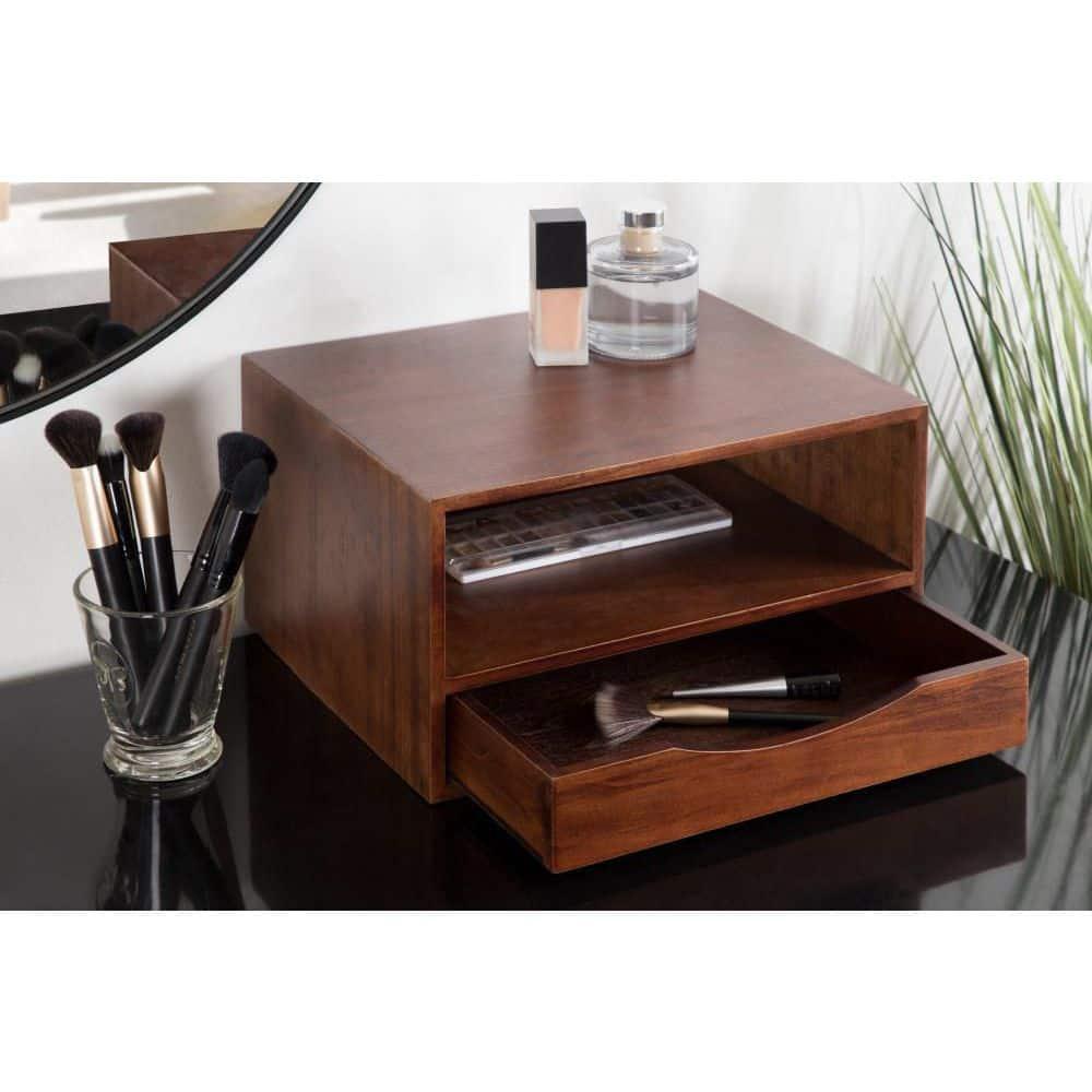 Kate & Laurel All Things Decor 12.5" x 10" x 7" Hutton Floating Wall Shelf with Drawer Walnut Brown: Wood Storage Display