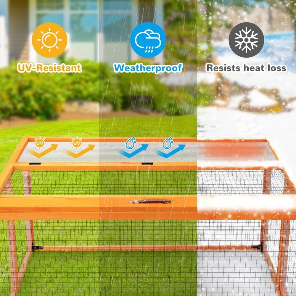 Coziwow Folding Chicken Coop, Wooden Rabbit Hutch for Small Animals with Roosting Bar, Orange