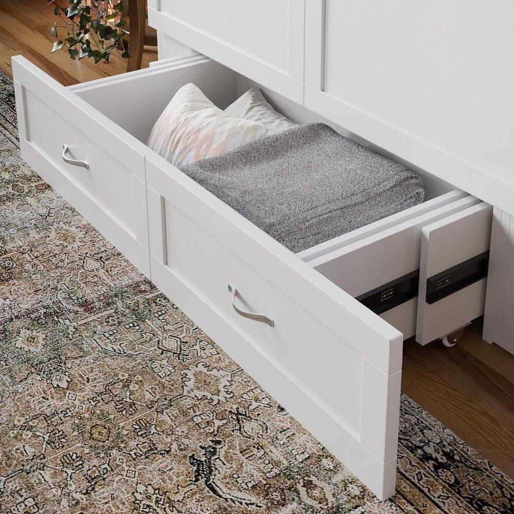 AFI Hamilton Full Solid Wood Murphy Bed Chest with Built-In Charger in White