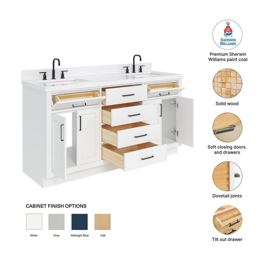 Wildon Home® Tidworth 66'' Solid Wood Double Bathroom Vanity with 1.5'' Carrara Quartz Top, Rectangular Sinks