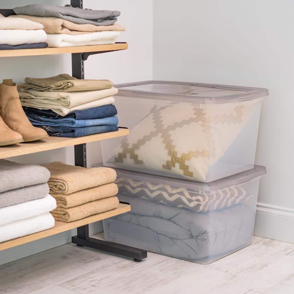 IRIS 58qt Snap Top Plastic Storage Bin: Clear, Stackable, Portable, Utility Storage Tubs & Totes, 24"x16.25"x12.125"