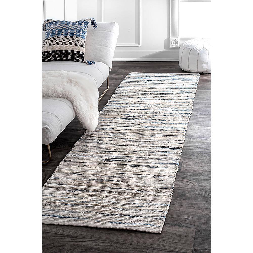Nuloom Maile Cotton Kitchen Runner Indoor Area Rug - Hallway, Entryway, 2' 6" x 8', Blue