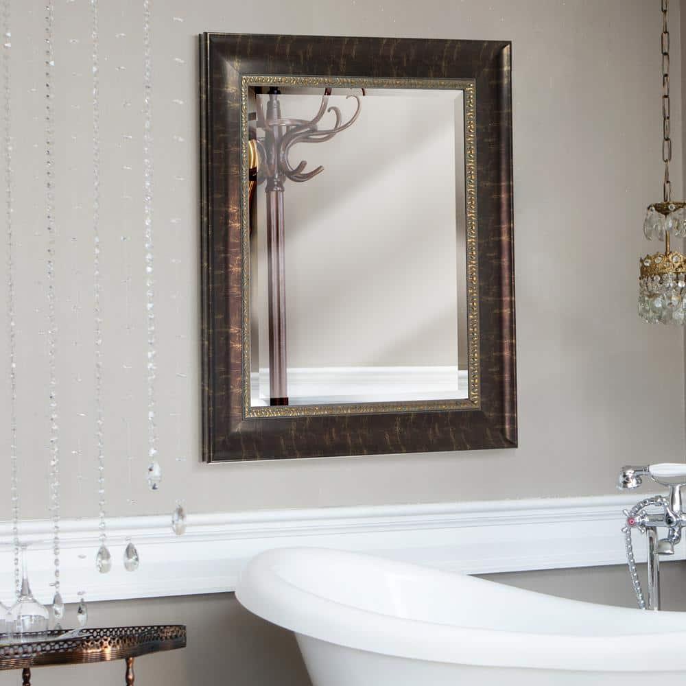 Head West Bronze Distressed Embossed Rectangular Framed Beveled Accent Wall Vanity Mirror - 30.5 x 36.5