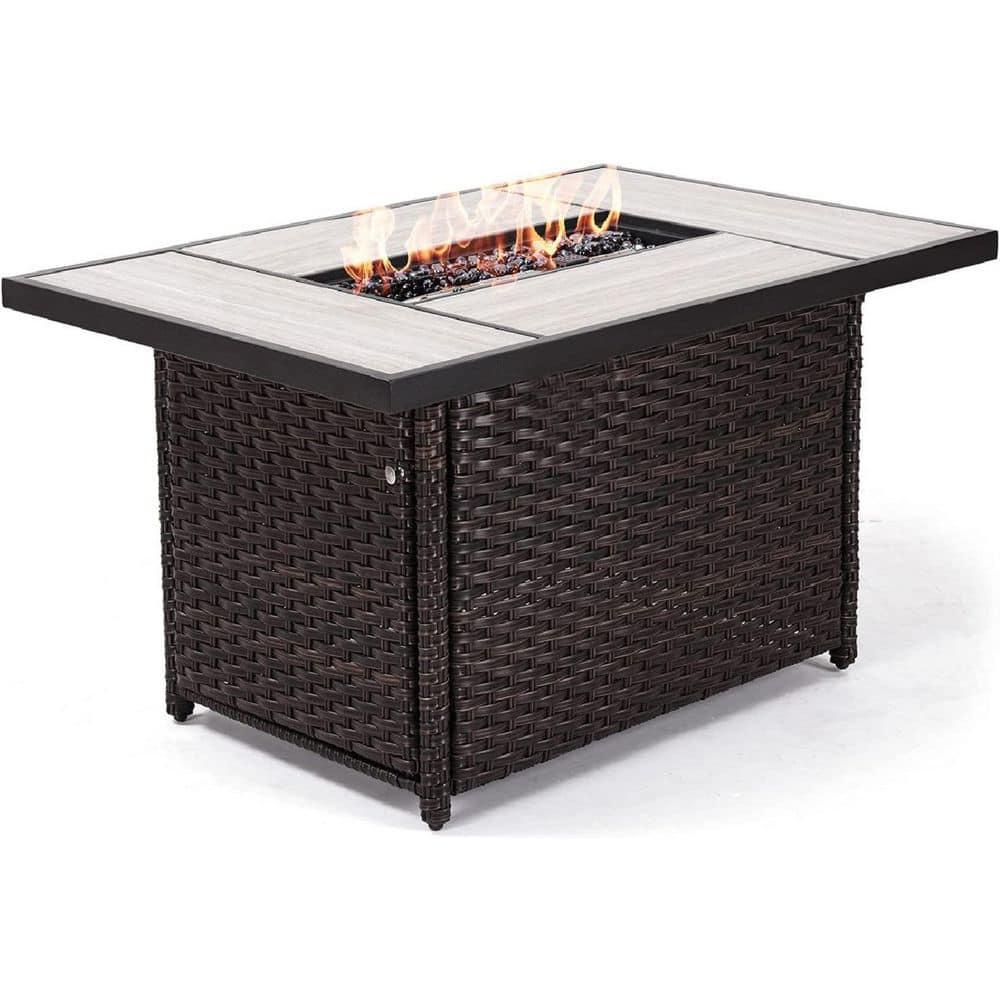 olilawn Olilawn Outdoor 43-Inch CSA Safety Approved Gas Fire Pit Table 50000 BTU Rectangle Propane Fire Pit with Ceramic Tile Top and Wicker Base