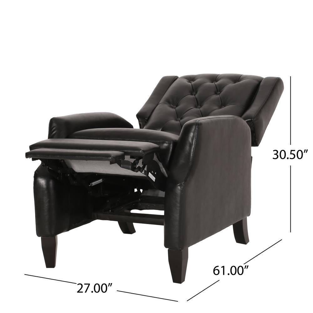 Noble House Steinaker Faux Leather Tufted Pushback Recliner, Midnight Black and Dark Brown