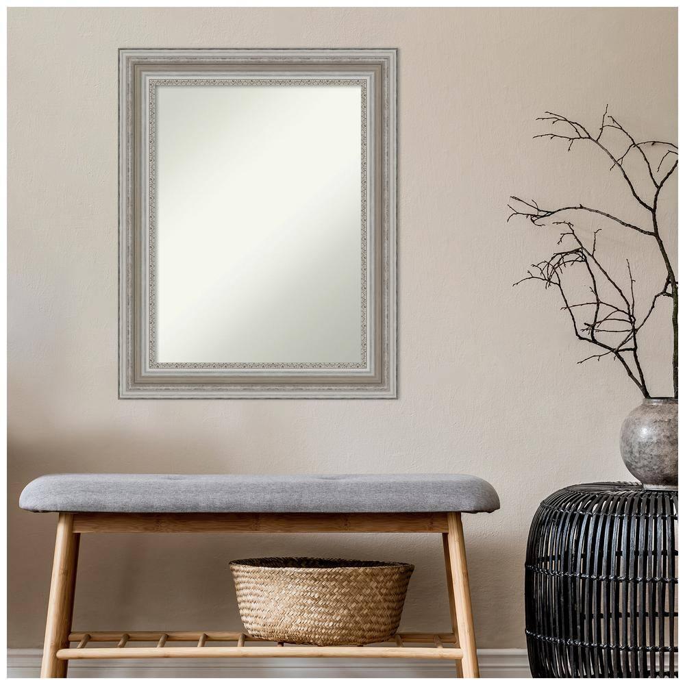 24" x 30" Non-Beveled Parlor Bathroom Wall Mirror Silver - Amanti Art: Rectangle Vanity, Polystyrene Frame, Wall Mounted