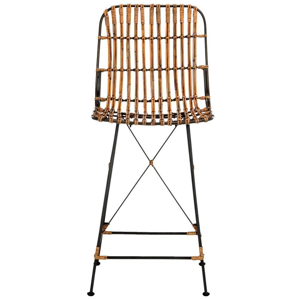 Minerva Wicker Counter Stool (Set of 2)  - WIK6509 - Natural Brown Wash/Black - Safavieh