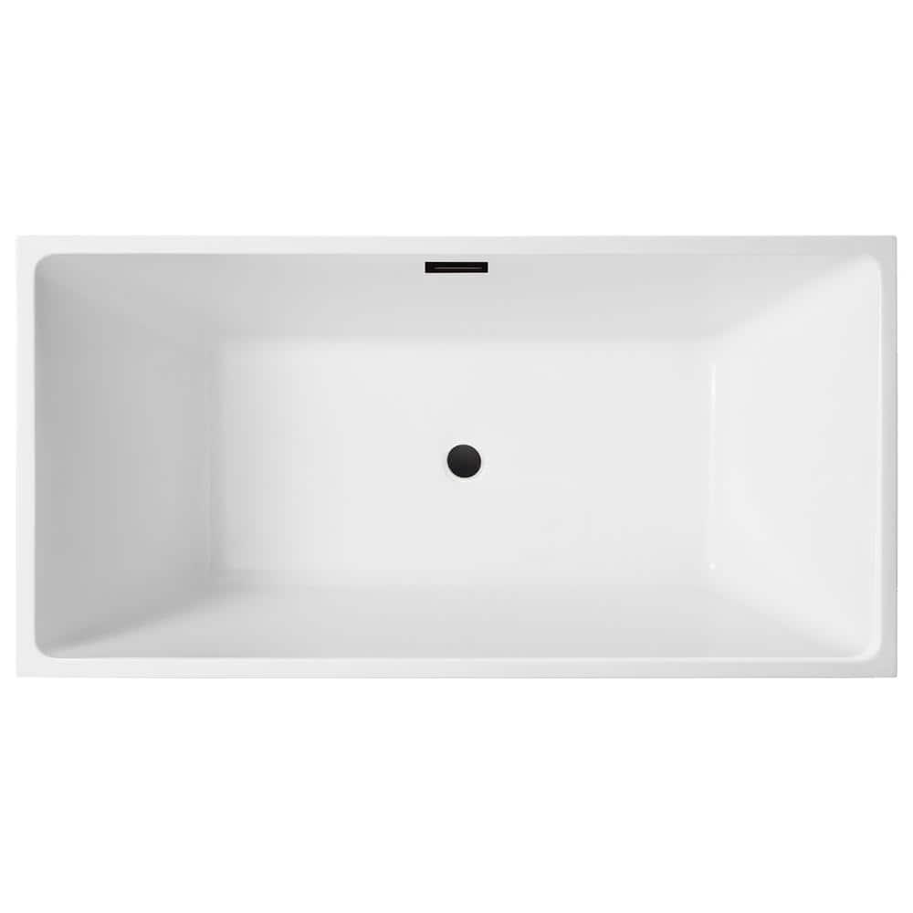 Vanity Art 67" Acrylic Freestanding Soaking Bathtub with Overflow and Pop-up Drain