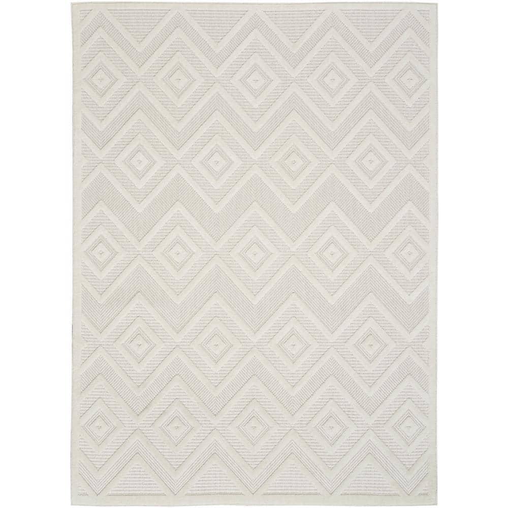Nourison Versatile Diamond Geometric Flatweave Indoor Outdoor Area Rug Ivory/White 6' x 9'