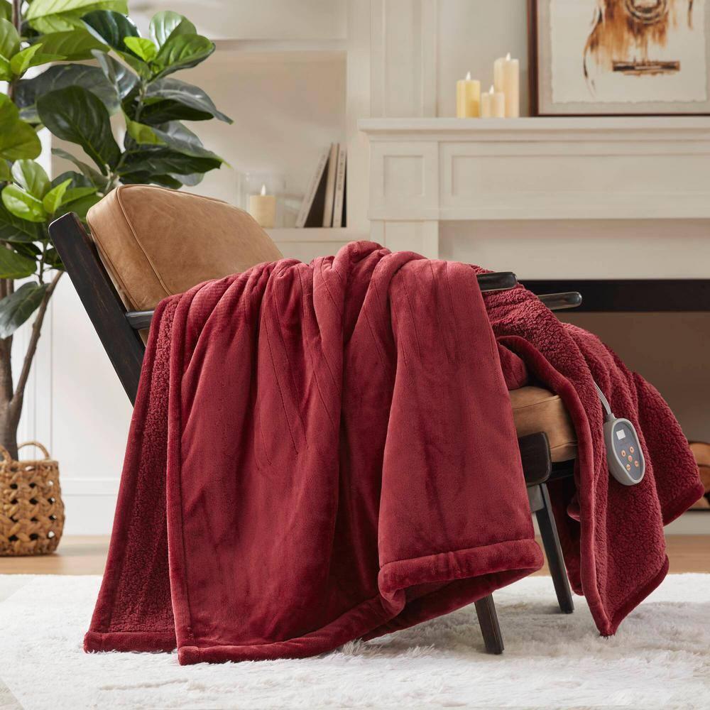 Woolrich Woolrich Heated Plush to Berber Blanket,Garnet,Twin
