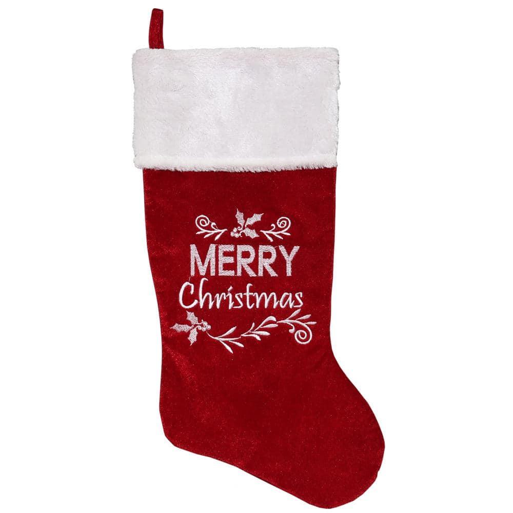 Northlight 20" Red and White "Merry Christmas" Velour Stocking