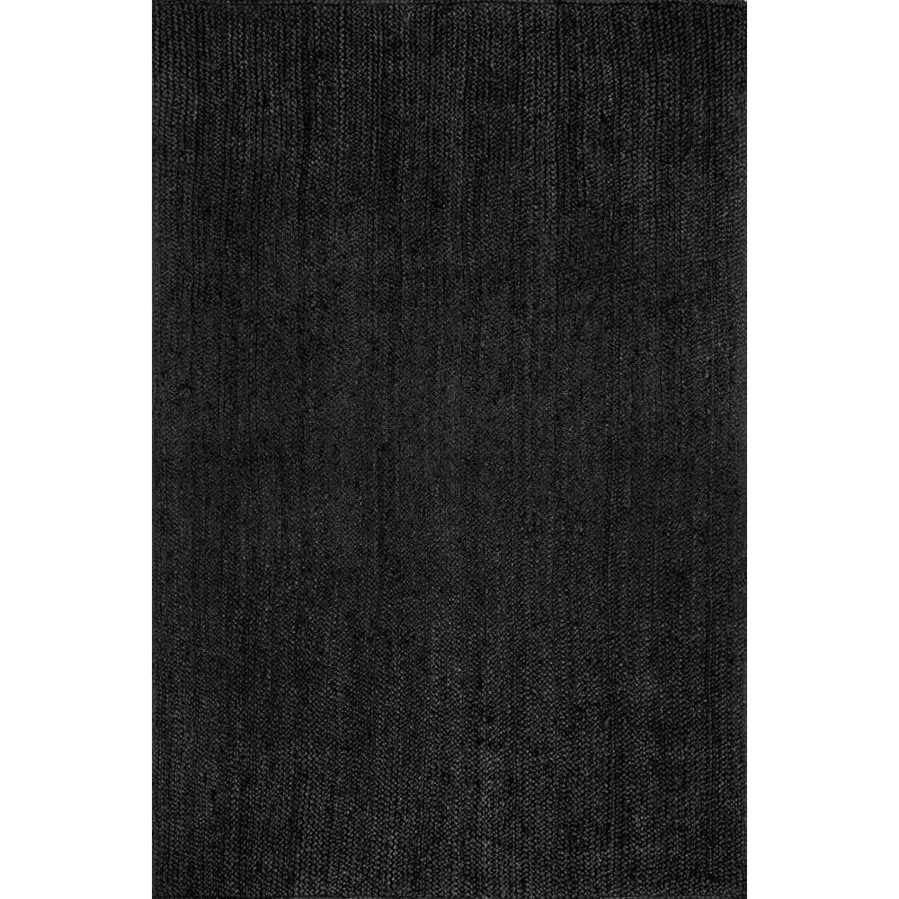 Nuloom 10x14 Rigo Jute Hand Woven Indoor Area Rug, Black, Solid Farmhouse Design, Natural Fiber Bedroom, Living Room, Kitchen,