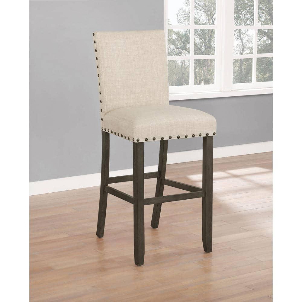 Coaster Solid Back Upholstered Fabric Bar Stools in Beige