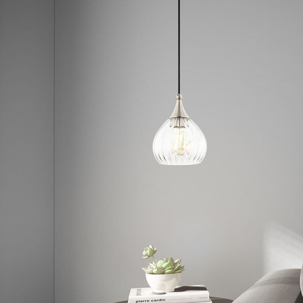 Livex Lighting 7" 1-Light Clear Glass & Metal Single Pendant in Brushed Nickel
