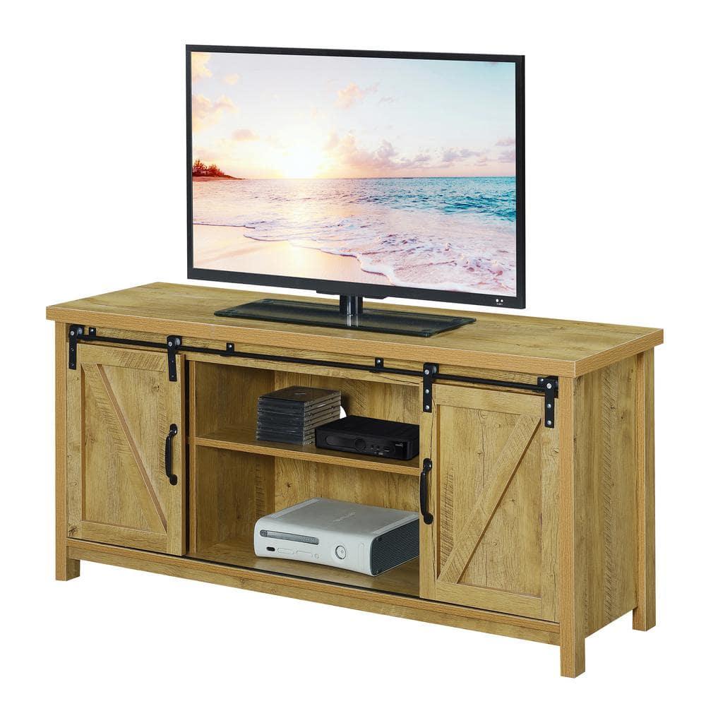 Convenience Concepts Blake Barn Door TV Stand with Shelves and Sliding Cabinets for TVs up to 60 Inches, English Oak