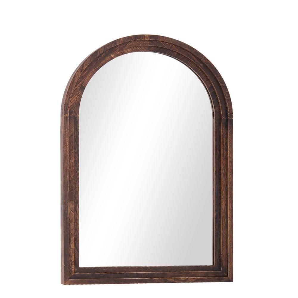 BEAUTYPEAK 36"x 24" Arched Bathroom Mirror Wall Mirror Wooden Frame,Brown