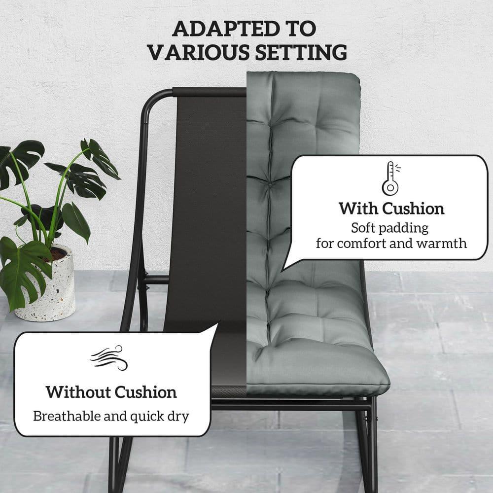 Outsunny 2 Pieces Outdoor Rocking Chairs with Thick Cushions, Outdoor Patio Rocker Set with Mesh Deep Seats, Steel Frame for Indoor, Porch, Dark Gray