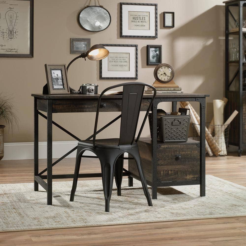 Sauder Steel River Writing Desk, Carbon Oak Finish