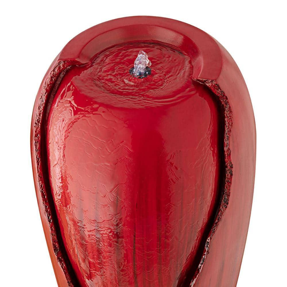 Alpine Corporation DIG100XS-RD Outdoor Floor Antique Jar Water Fountain with LED Lights, Vintage Light Waterfall, 33", Red