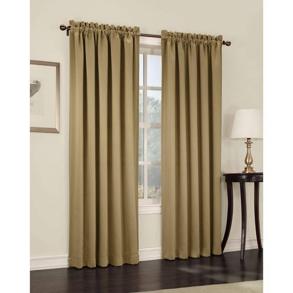 54"x95" Sun Zero Room Darkening Seymour Rod Pocket Curtain Panel Taupe: Energy Efficient, Noise Reduction, Thermal Insulated