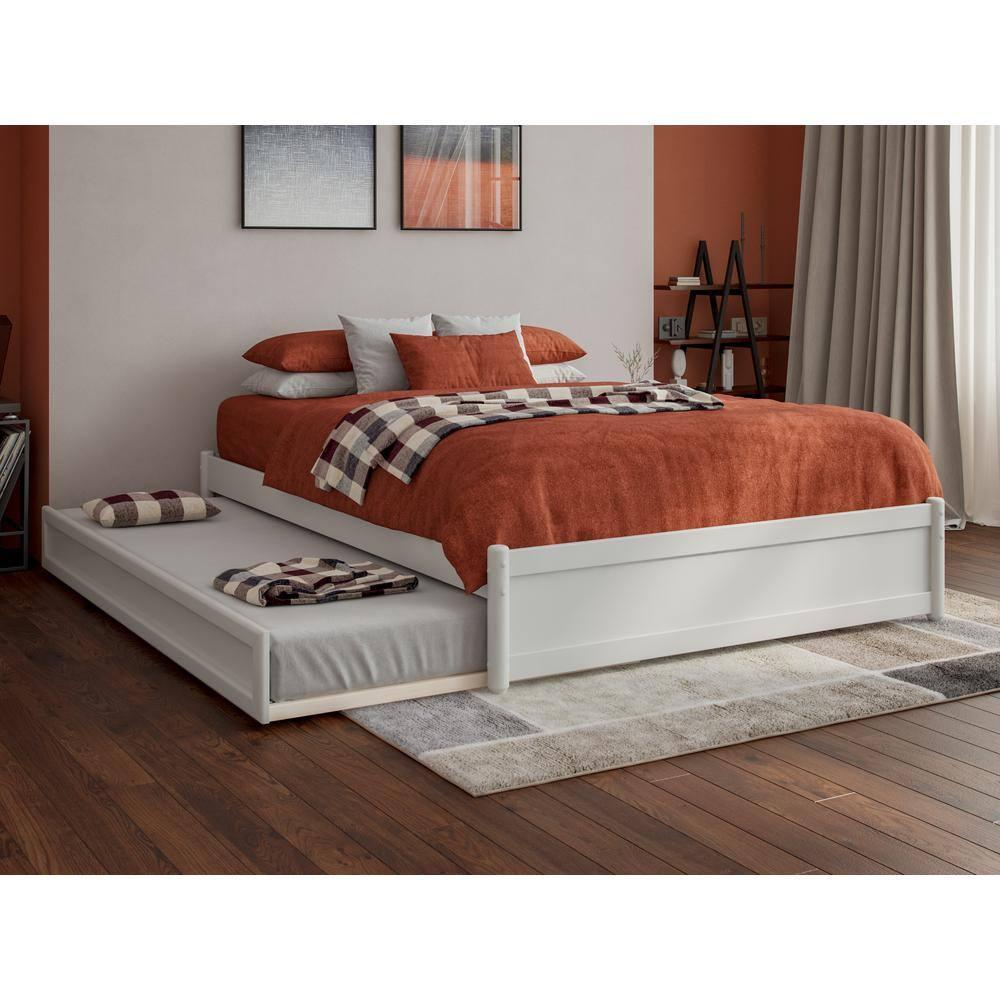 AFI Furnishings AFI Barcelona Full Solid Wood Panel Platform Bed with Twin Trundle in White